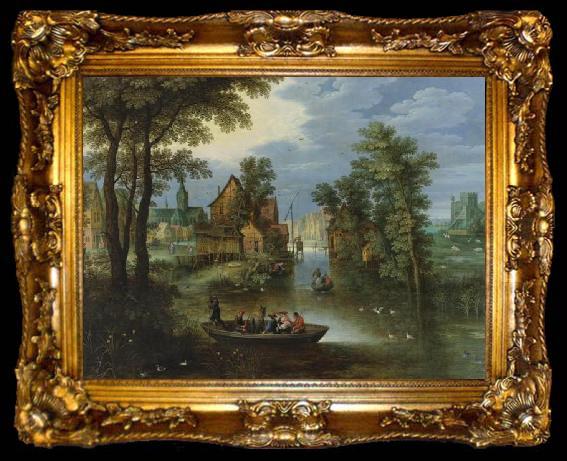 framed  Marten Rijckaert River landscape with religious theme Flight into Egypt, ta009-2